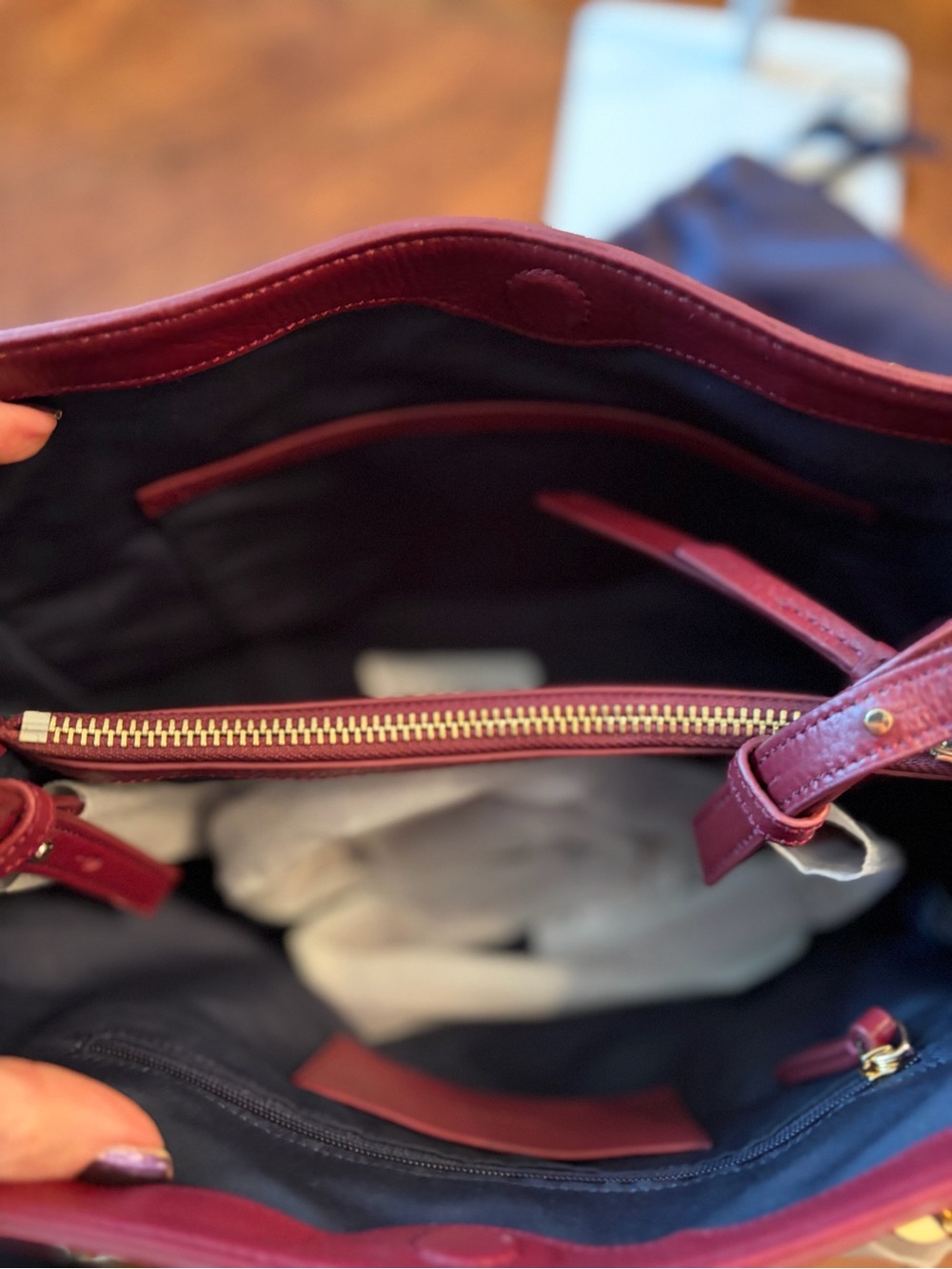 NWT Cole Haan “Benson” Leather Tote with Braided Handles In Zinfandel - Picture 8 of 14